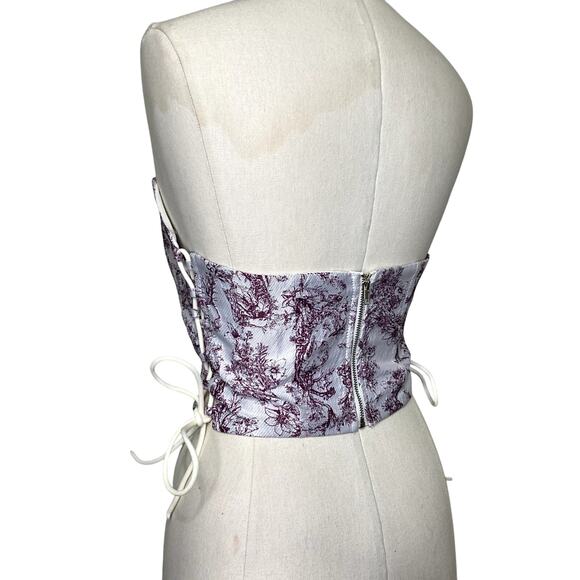 Adorable Floral Embroidery Lace Up Corset Blouse - Picture 8 of 12